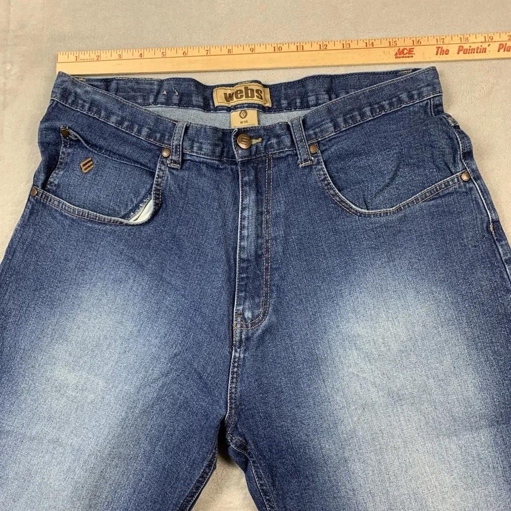 Webs Blue Baggy Shorts Mens 36 Blue Denim Jorts Baggy Y2K Skater Retro Vintage
